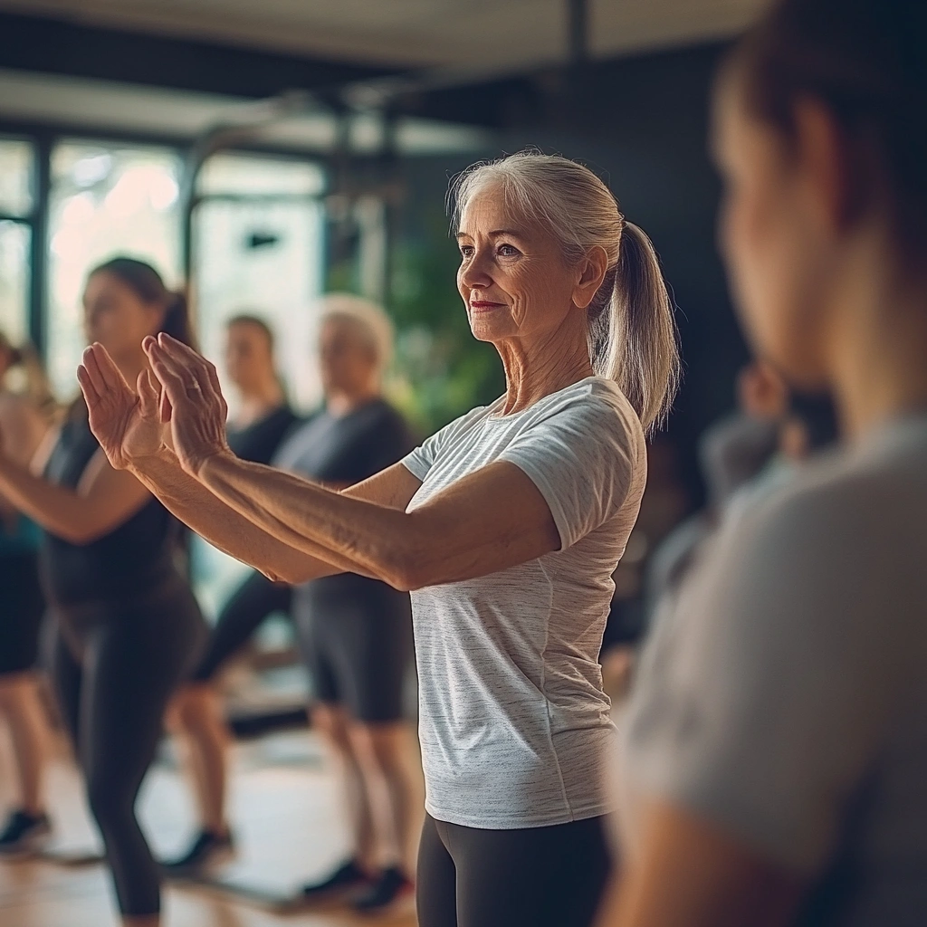 Інструктор показує вправи пенсіонерам